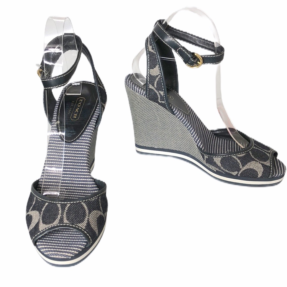 NWOT Coach Tawney signature denim wedge sandals